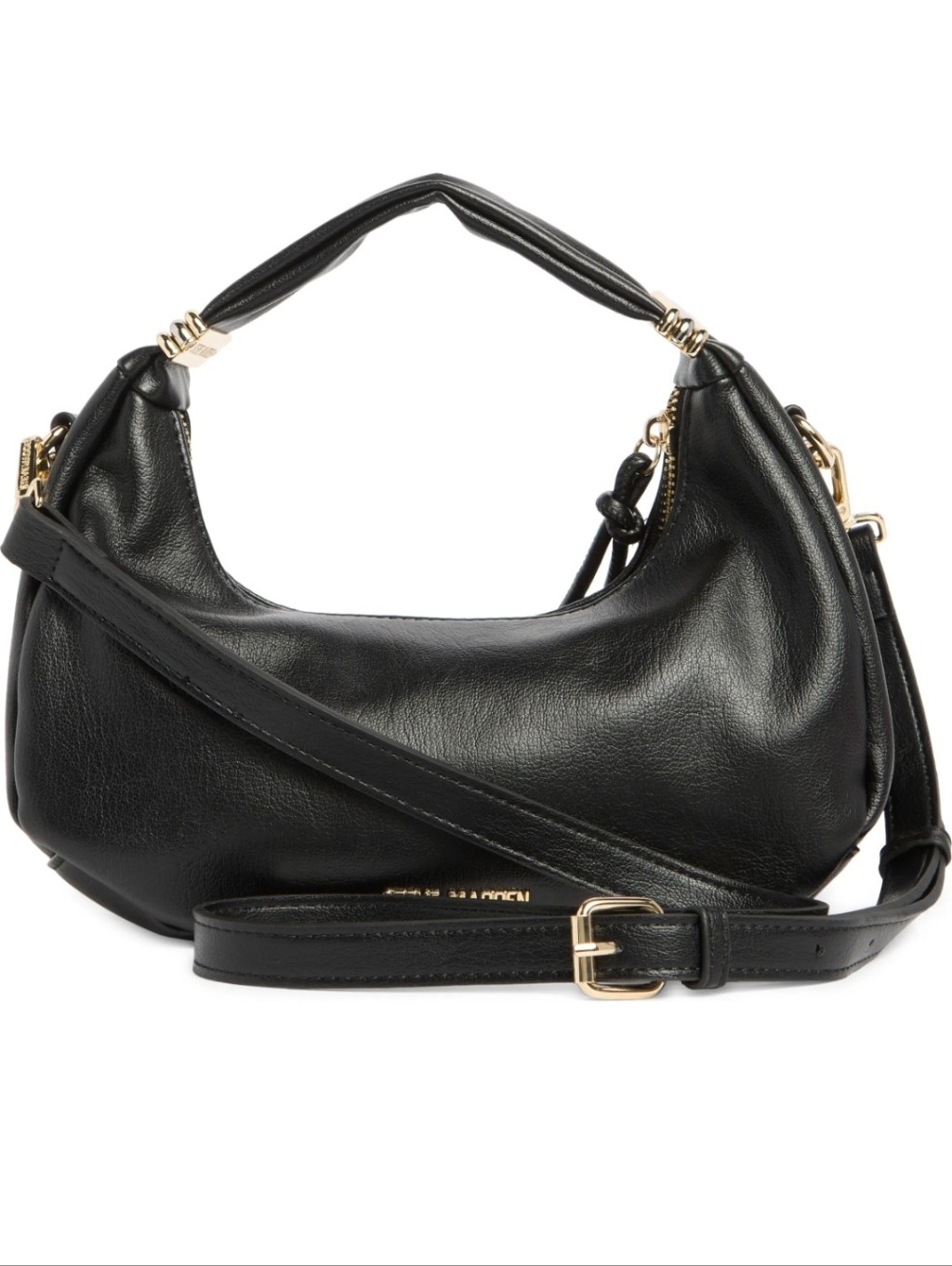 Steve Madden Black Leather Hobo Shoulder Bag With Gold Hardware